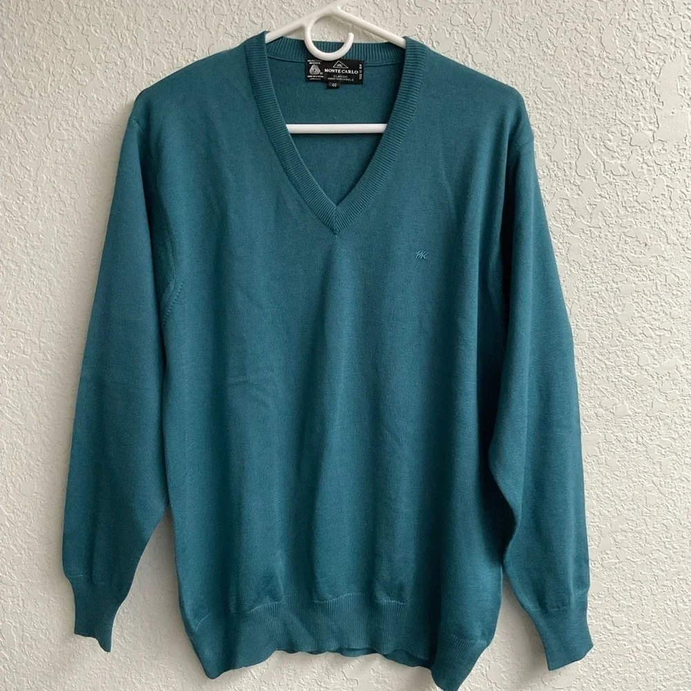 Vintage Monte Carlo Sweater 100% Magna Wool Dark Teal Lightweight Men’s Size 40